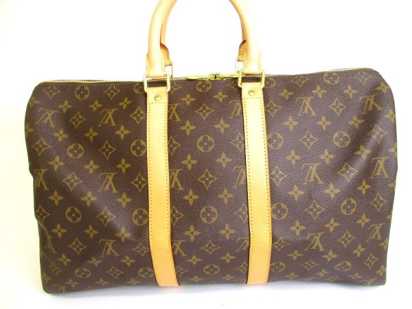 Photo2: LOUIS VUITTON Monogram Brown Leather Duffle Bag Boston Bag Keepall 45 #a867