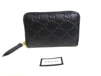 GUCCI Guccissima Black Leather Round Zip Coin Purse #a869