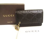 GUCCI GG Interlocking G Dark Brown Leather 6 Pics Key Chain #a870