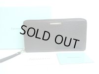 Tiffany & Co. Logo Plate Black Leather Round Zip Wallet #a871