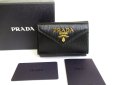 Photo1: PRADA Black Leather Trifold Wallet Compact Wallet #a873 (1)
