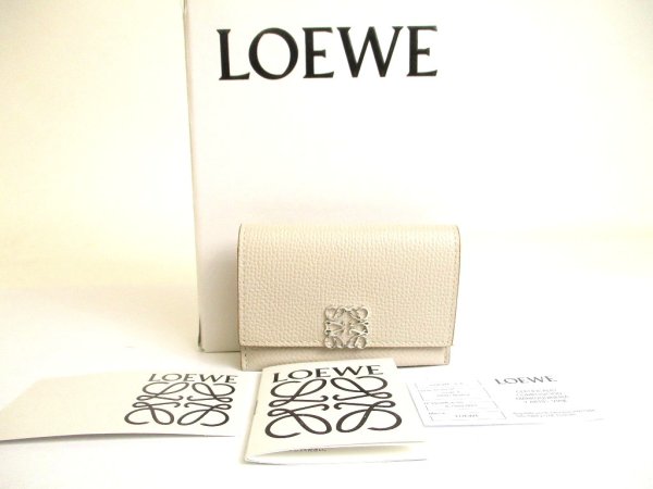 Photo1: LOEWE Anagram Light Gray Leather Business Card Holder #a874