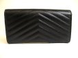 Photo2: Saint Laurent YSL Silver YSL Motif Black Leather Long Flap Wallet #a875 (2)