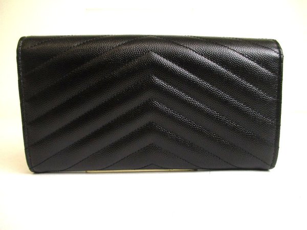 Photo2: Saint Laurent YSL Silver YSL Motif Black Leather Long Flap Wallet #a875