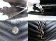 Photo9: Saint Laurent YSL Silver YSL Motif Black Leather Long Flap Wallet #a875