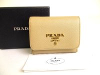 PRADA Sand Saffiano Leather Multicolor Trifold Wallet Compact Wallet #a876