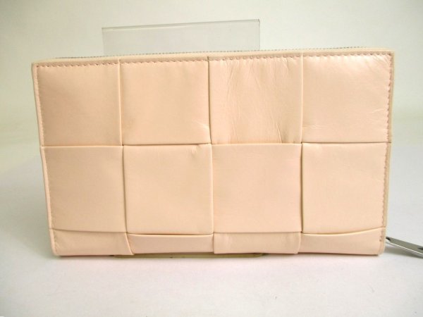 Photo2: BOTTEGA VENETA Cassette Pink Beige Paper Calf Leather Zip Around Wallet #a878