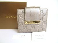 GUCCI GG Metal Guccissima Gray Signature Leather Bifold Wallet #a879