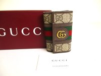 GUCCI GG Beige Coating Leather Brown Leather 6 Pics Key Cases #a889