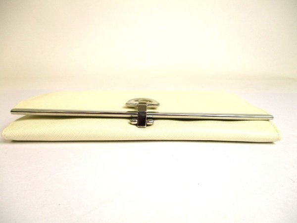Photo5: Salvatore Ferragamo Gancini Pearl White Leather Flap Long Wallet #a891