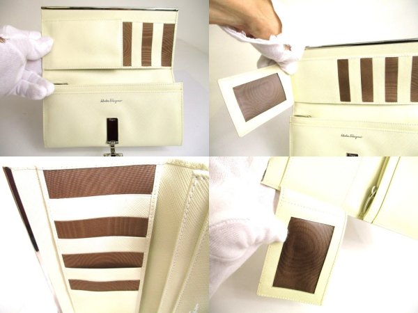 Photo8: Salvatore Ferragamo Gancini Pearl White Leather Flap Long Wallet #a891