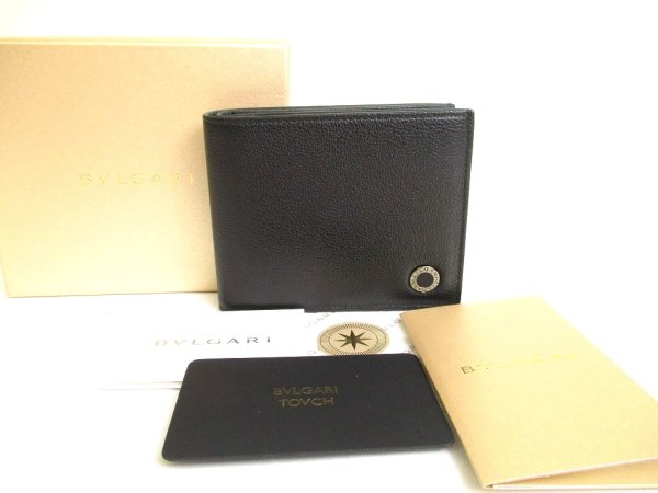 Photo1: BVLGARI Black Emerald Green Leather Bifold Wallet Compact Wallet #a896