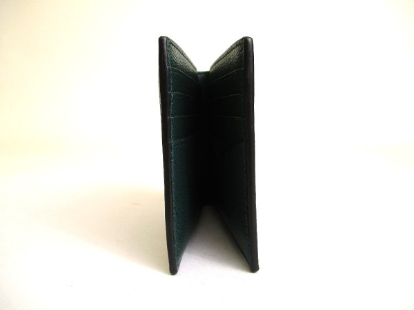 Photo4: BVLGARI Black Emerald Green Leather Bifold Wallet Compact Wallet #a896