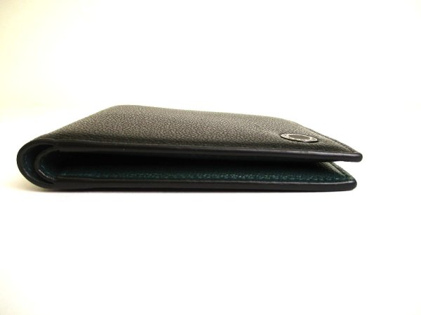 Photo5: BVLGARI Black Emerald Green Leather Bifold Wallet Compact Wallet #a896