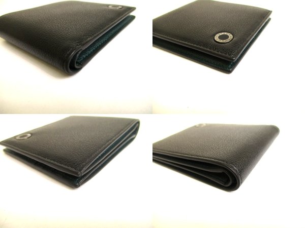 Photo7: BVLGARI Black Emerald Green Leather Bifold Wallet Compact Wallet #a896
