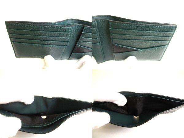 Photo9: BVLGARI Black Emerald Green Leather Bifold Wallet Compact Wallet #a896