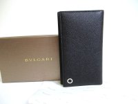BVLGARI Man Black Leather Flap BIfold Long Wallet #a897