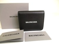 BALENCIAGA Black Leather Bifold Wallet Compact Wallet #a898
