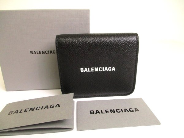 Photo1: BALENCIAGA Black Leather Bifold Wallet Compact Wallet #a898