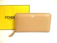 Photo1: FENDI Peekaboo Beige Leather Zip Around Long Wallet #a899 (1)
