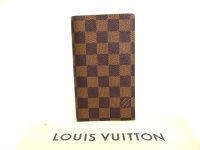 LOUIS VUITTON Damier Brown Leather Card Holder Notebook Cover #a903