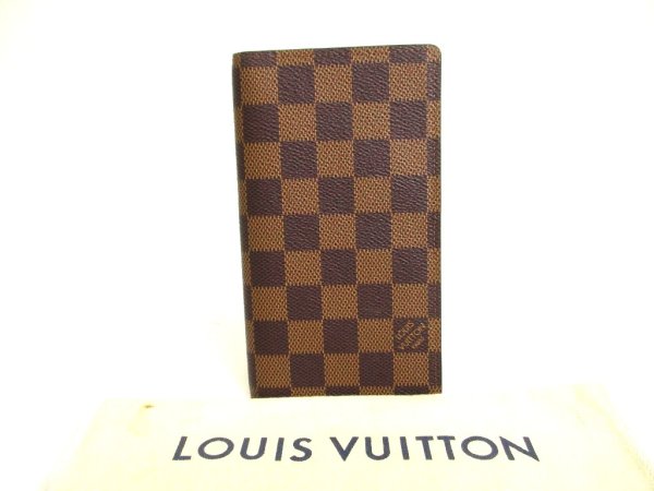 Photo1: LOUIS VUITTON Damier Brown Leather Card Holder Notebook Cover #a903