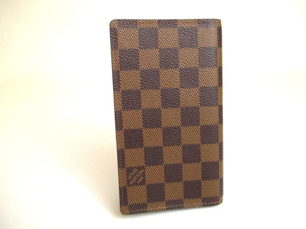 Photo2: LOUIS VUITTON Damier Brown Leather Card Holder Notebook Cover #a903