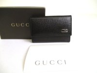 GUCCI Metal G Black Leather 6 Pics Key Chain #a905