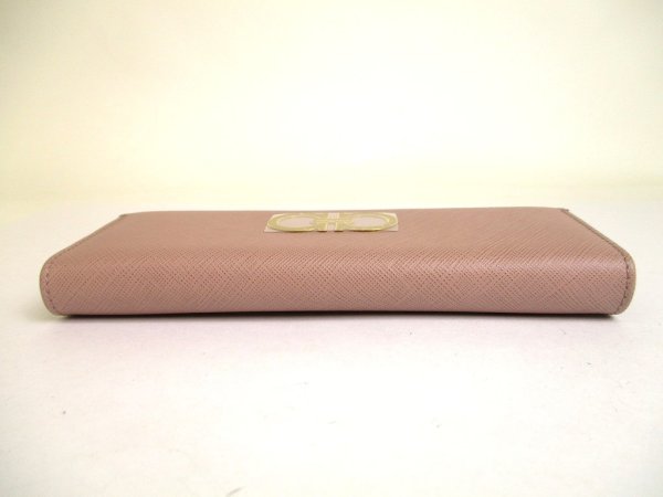 Photo6: Salvatore Ferragamo Gancini Pink Beige Leather Flap Long Wallet #a906