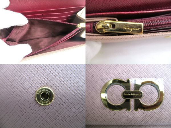Photo9: Salvatore Ferragamo Gancini Pink Beige Leather Flap Long Wallet #a906