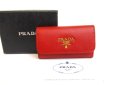 Photo1: PRADA Red Saffiano Metal Leather 6 Pics Key Chain #a909 (1)