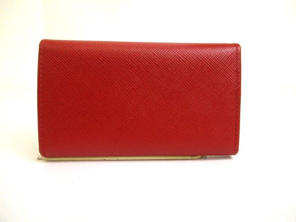 Photo2: PRADA Red Saffiano Metal Leather 6 Pics Key Chain #a909