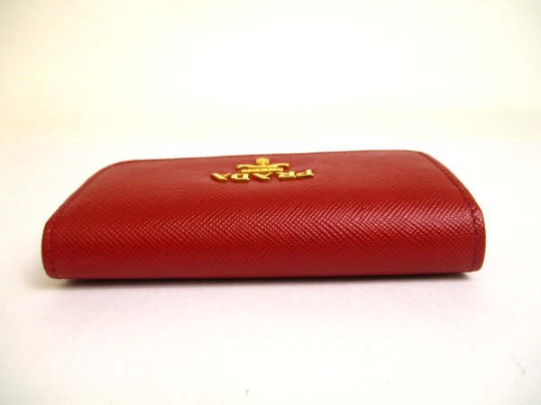 Photo6: PRADA Red Saffiano Metal Leather 6 Pics Key Chain #a909