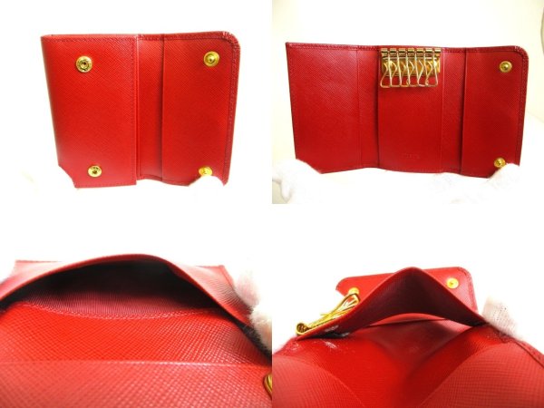 Photo8: PRADA Red Saffiano Metal Leather 6 Pics Key Chain #a909