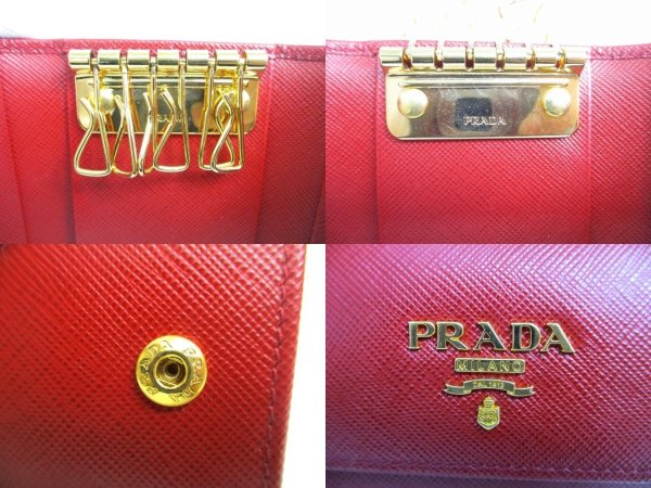 Photo9: PRADA Red Saffiano Metal Leather 6 Pics Key Chain #a909