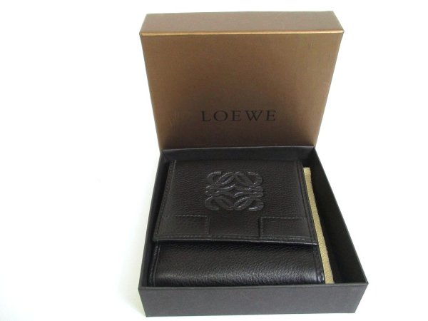 Photo12: LOEWE Anagram Black Leather Bifold Wallet Compact Wallet #a910