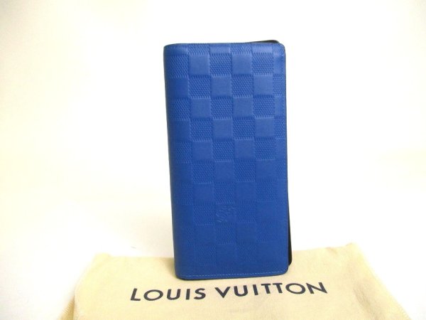 Photo1: LOUIS VUITTON Damier Infini Blue Leather Wallet Portefeuille Brazza #a912
