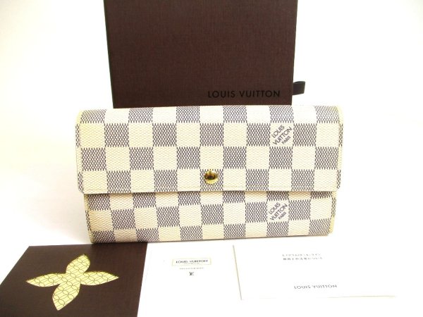 Photo1: LOUIS VUITTON Damier Azur White Leather Flap Wallet Purse Sarah #a914