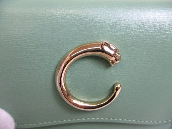Photo11: Cartier Panthere de Cartier Mint Green Leather Gold H/W Mini Wallet #a915