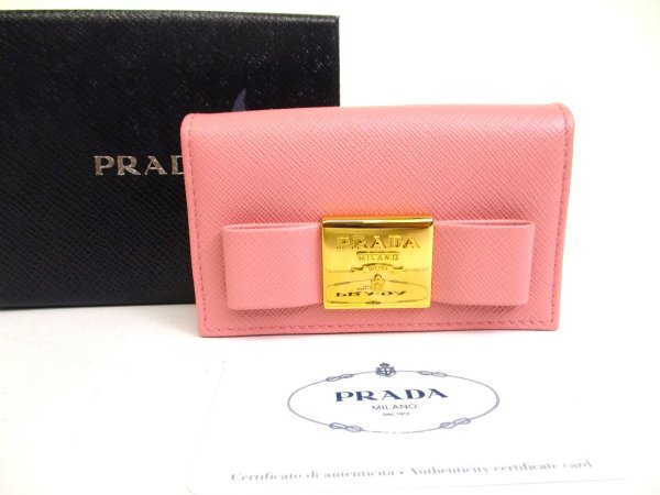 Photo1: PRADA Pink Saffiano Ribbon Leather Card Case Card Holder #a916