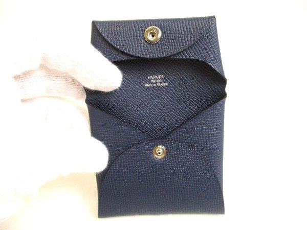 Photo8: HERMES Blue nuit Veau Epson Leather Coin Purse Bastia #a919