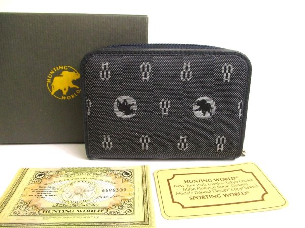 Photo1: HUNTING WORLD Black Canvas and Navy Leather Bifold Wallet #a922