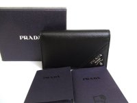 PRADA Black Saffiano Leather Card Case Card Holder #a929