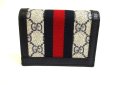 Photo2: GUCCI GG Navy Blue Leather Beige Ophidia GG Canvas Bifold Wallet #a933 (2)