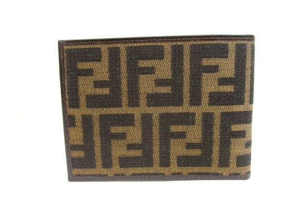 Photo2: FENDI Zucca Khaki Canvas Brown Leather Bifold Wallet Compact Wallet #a934