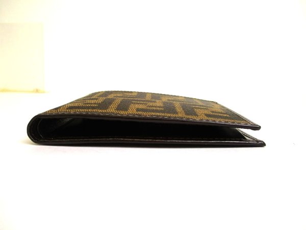 Photo5: FENDI Zucca Khaki Canvas Brown Leather Bifold Wallet Compact Wallet #a934