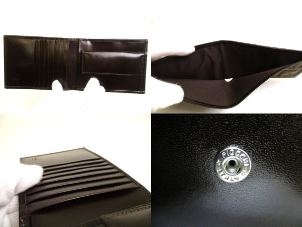 Photo8: FENDI Zucca Khaki Canvas Brown Leather Bifold Wallet Compact Wallet #a934