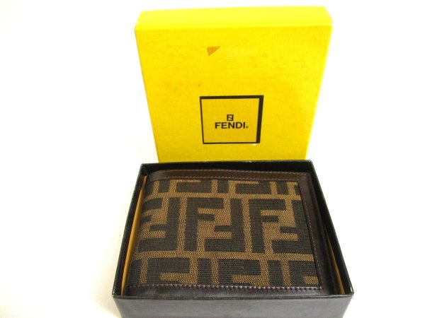 Photo12: FENDI Zucca Khaki Canvas Brown Leather Bifold Wallet Compact Wallet #a935