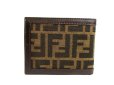 Photo2: FENDI Zucca Khaki Canvas Brown Leather Bifold Wallet Compact Wallet #a935 (2)