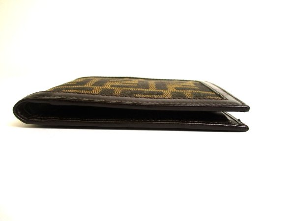Photo5: FENDI Zucca Khaki Canvas Brown Leather Bifold Wallet Compact Wallet #a935